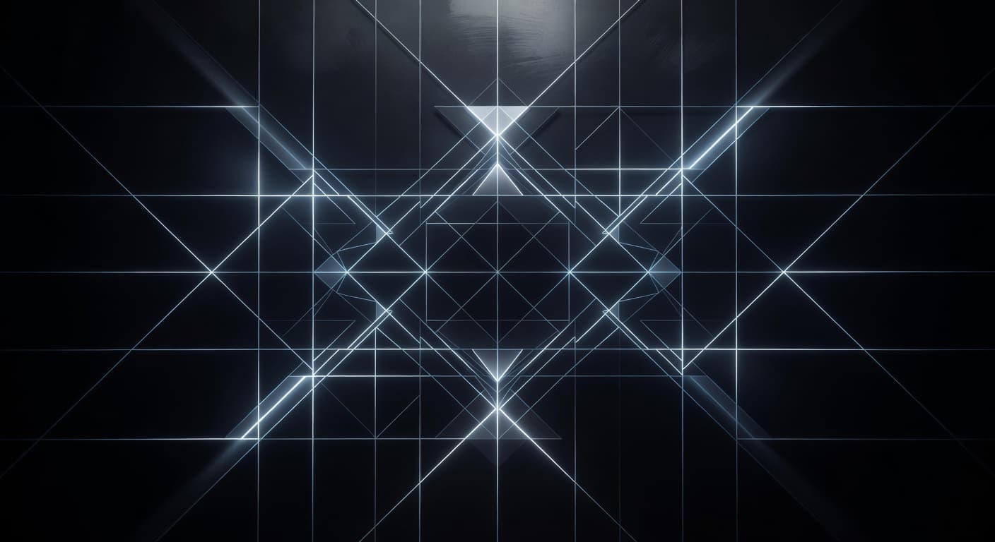 Minimalist geometric light patterns suggesting intelligence and precision on a dark background.